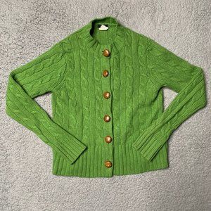 J Crew Y2K Cable-Knit Wool Cardigan Merino Cashmere Angora Green